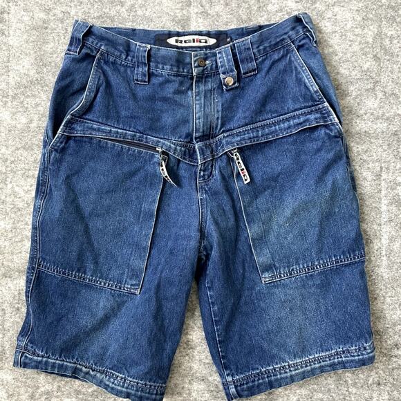 Vintage Y2K RELIQ denim shorts men large pockets jean jorts 90s size 36 - Picture 1 of 13